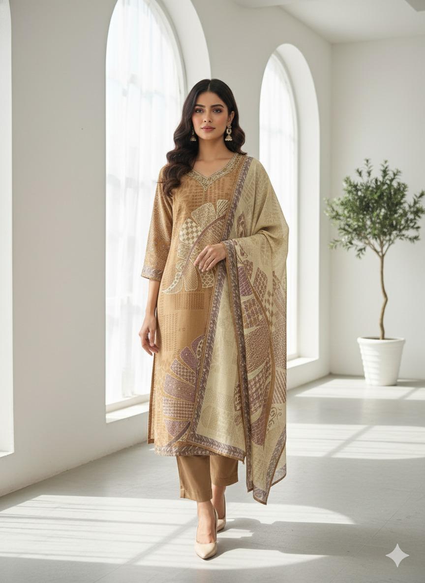 Sand Gold Crepe Silk Kurthi Set